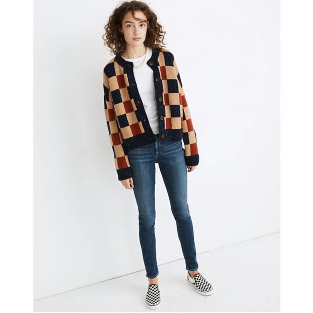 Madewell Checkered Colburne Cardigan Sweater in
Coziest Textured Yarn Small